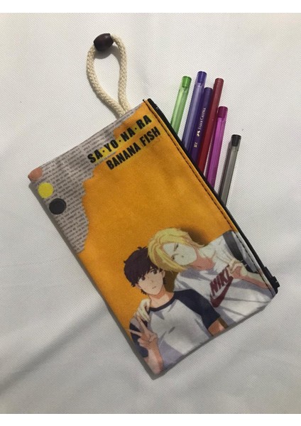 Banana Fish Desenli Tasarım Bez Kalemlik - Cüzdan