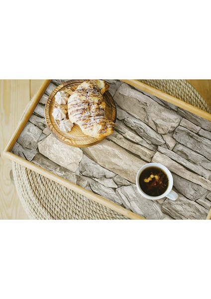 Kale Taş Duvar Desenli Peanelife Yapışkanlı 3D Duvar Raf Kapı Kaplama Kağıdı 3 Metre 60 cm