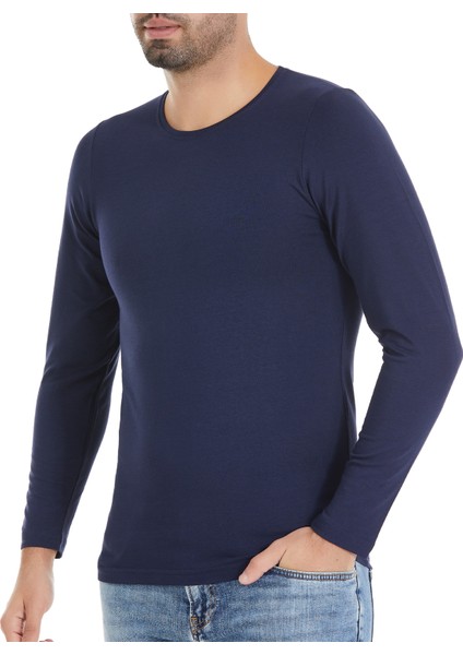 Erkek Lacivert 3'lü Paket O Yaka Uzun Kol Modal Tshirt