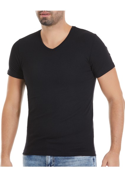 Erkek Siyah 3'lü Paket V Yaka Modal Tshirt