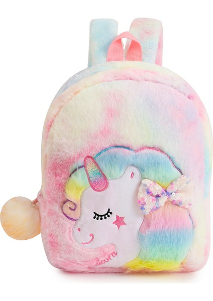 Peluş Sırt Çantası Payet Yay Unicorn Kız Anaokulu Küçük Okul Çantası (Yurt Dışından)