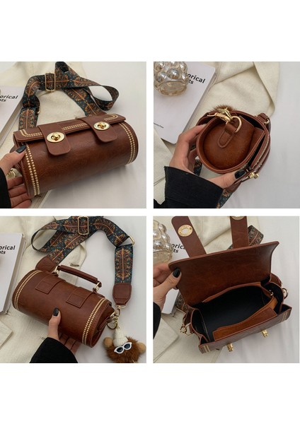 Retro Küçük Çanta Sonbahar ve Kış Boston Vahşi Moda Silindir Çanta Messenger Çanta (Yurt Dışından) fırsatları