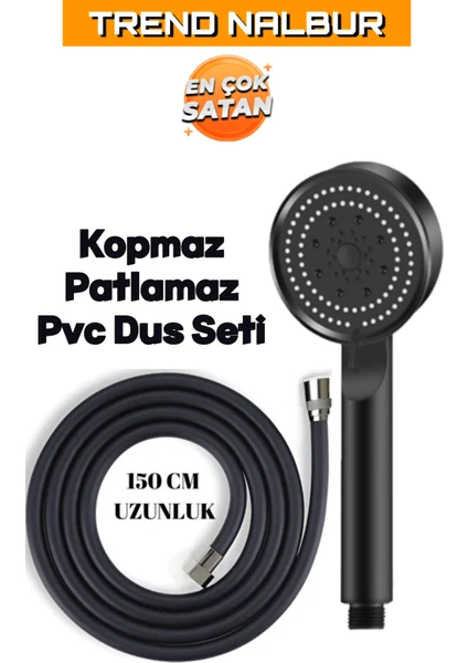 5 Fonksiyonlu Mafsallı Mat Siyah Duş Başlığı Seti, Mat Siyah Duş Başlığı - Pvc Hortum Duş Seti