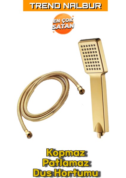 Gold Duş Başlıgı ve Gold Paslanmaz Kopmaz Patlamaz Kaliteli Duş Hortumu - 150 cm