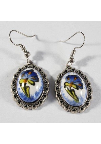 Mavi Karanfil İznik Çini Küpe