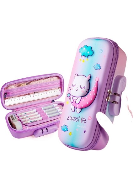 Şifreli Kilit Kalem Kutusu Sevimli Yaratıcı Çok Katmanlı Çok Fonksiyonlu Kırtasiye Kutusu (Yurt Dışından)