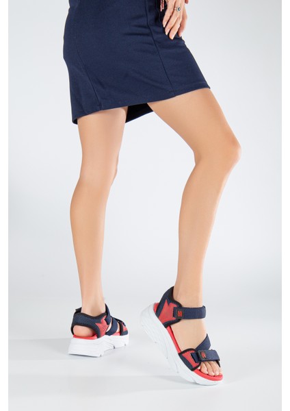 Kadın Günlük Faylon Dolgu Taban Cırtlı Spor Günlük Sandalet SS001-0148 Laci Kırmızı