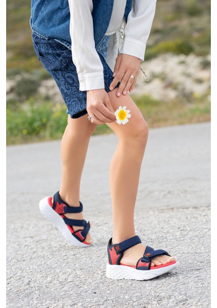 Kadın Günlük Faylon Dolgu Taban Cırtlı Spor Günlük Sandalet SS001-0148 Laci Kırmızı