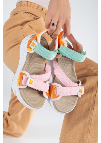 Kadın Günlük Faylon Dolgu Taban Cırtlı Spor Günlük Sandalet SS001-0148 Multi