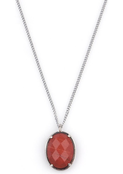 Red Jasper Doğal Taş Gümüş Renkli Kolye