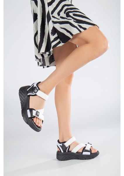 Kadın Günlük Faylon Dolgu Taban Cırtlı Spor Günlük Sandalet SS001-0148 Beyaz