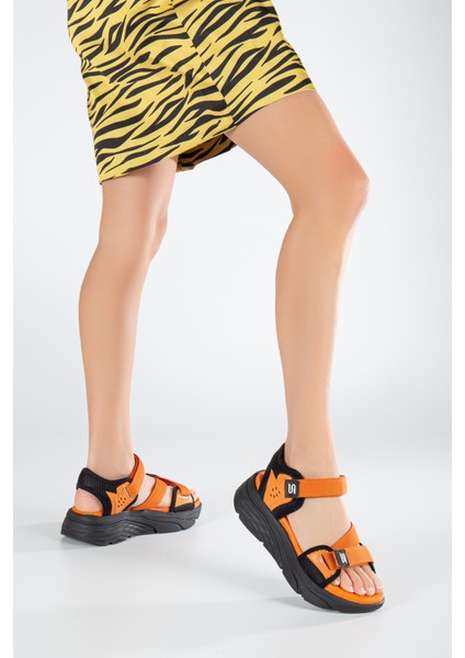 Kadın Günlük Faylon Dolgu Taban Cırtlı Spor Günlük Sandalet SS001-0148 Oranj modelleri