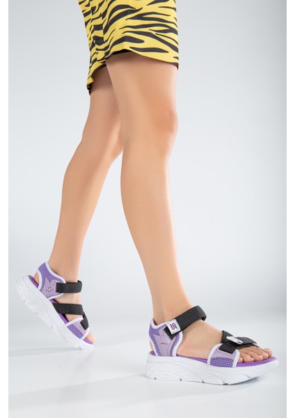 Kadın Günlük Faylon Dolgu Taban Cırtlı Spor Günlük Sandalet SS001-0148 Mor