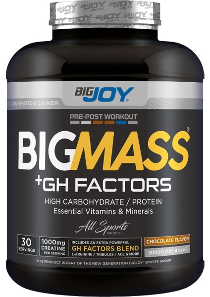 Bigmass Gh Factors Mass Gainer 3 kg Çikolatalı Karbonhidrat Tozu High Carbonhidrate & Protein & Vitamins