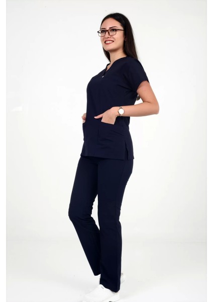 Kadın Terycotton Yarasakol Lacivert Renk Scrubs Takım modelleri