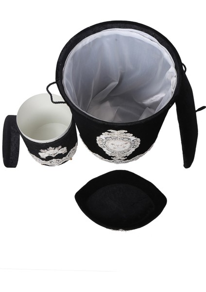 Lisa Siyah 3'lü Kadife Çeyizlik Dantelli Banyo Kirli Çamaşır Sepeti Seti Banyo Seti modelleri