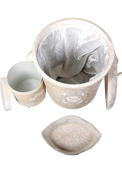 Lisa Vizon 3'lü Kadife Çeyizlik Dantelli Banyo Kirli Çamaşır Sepeti Seti Banyo Seti fiyatları