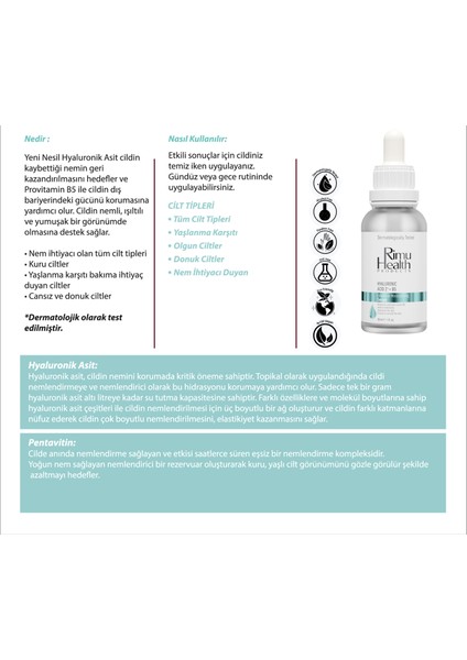 Tüm Cilt Tipleri Için Parfümsüz Yoğun Nemlendirici Serum Hyaluronic Acid 2% B5