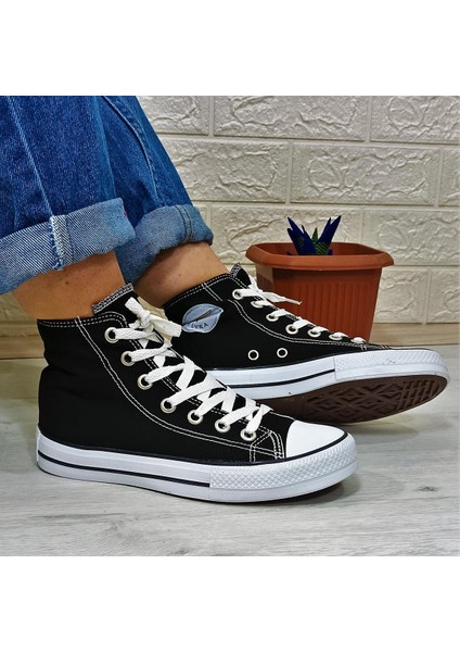 555 Siyah-Beyaz Uzun Sneaker Keten Spor Ayakkabı fiyatları