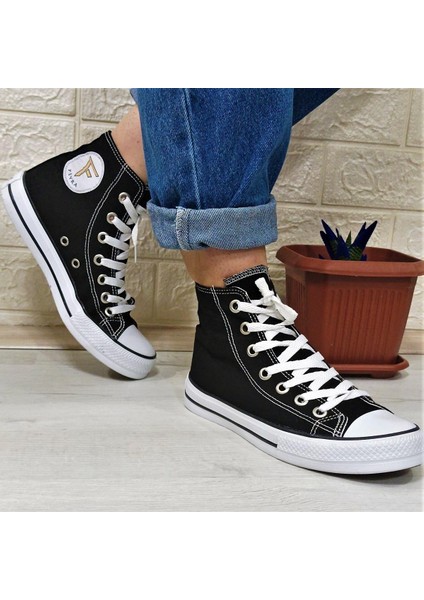 555 Siyah-Beyaz Uzun Sneaker Keten Spor Ayakkabı indirimleri