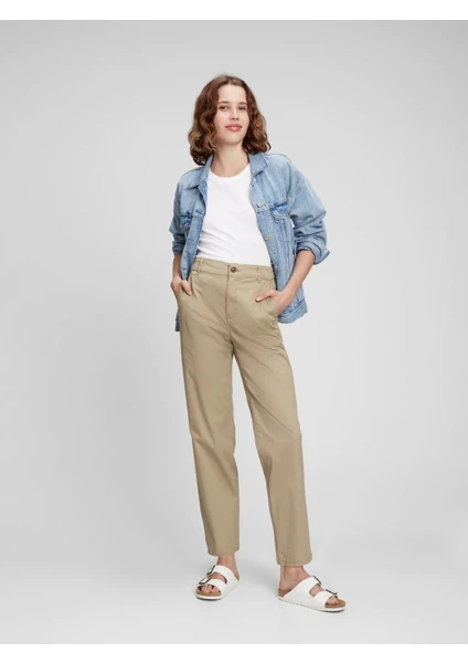 High Rise Girlfriend Washwell Khaki Pantolon