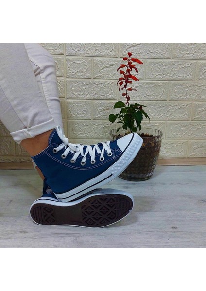 555 Kot Mavi Uzun Sneaker Keten Spor Ayakkabı