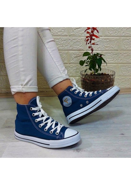 555 Kot Mavi Uzun Sneaker Keten Spor Ayakkabı