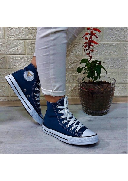 555 Kot Mavi Uzun Sneaker Keten Spor Ayakkabı