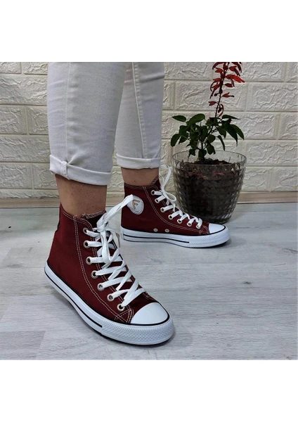 555 Bordo Uzun Sneaker Keten Spor Ayakkabı