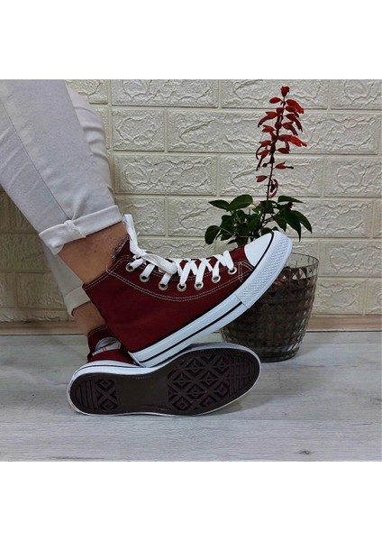 555 Bordo Uzun Sneaker Keten Spor Ayakkabı