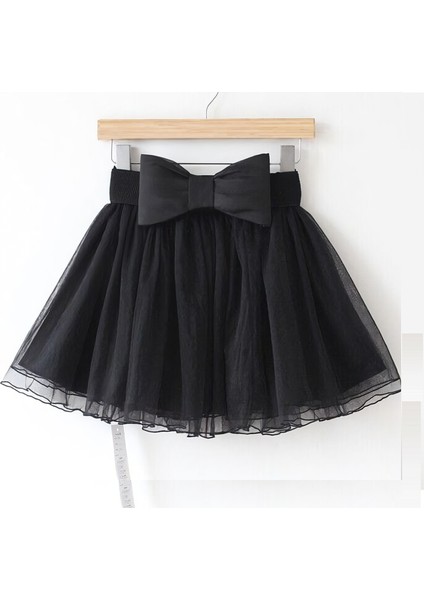 Kız Çocuk Siyah Fiyonk Detaylı Astarlı Etek