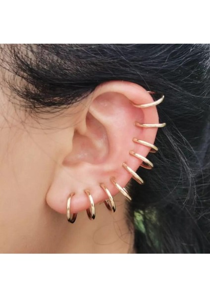 Unisex Altın Renk Piercing 1 Çift Küpe Burun Dudak Kulak Sahte Yaylı Sıkıştırmalı Piercing