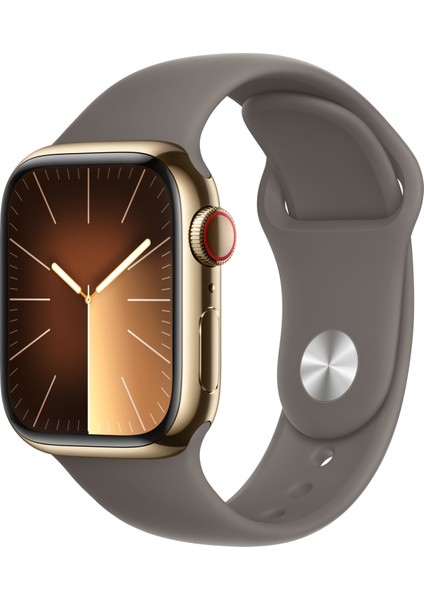 Watch Seri 9 Gps + Cellular 41MM Altın Rengi Paslanmaz Çelik Kasa Clay Spor Kordon - M/l MRJ63TU/A