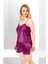 GECEPARILTISI Büyük Beden Mor Saten Babydoll Şort Takımı 3