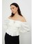 Saten Düşük Omuz Gipeli Bluz Ekru K2413038_049 1