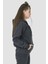 Ela Kapüşonlu 2 İplik Fermuar Detaylı Loose Fit Örme Sweatshirt 1051 3