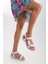 Kadın Kısa Topuk Rahat Taban Cırtlı Günlük Spor Sandalet SS001-0158 Beyaz Fuşya 2