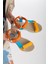 Kadın Kısa Topuk Rahat Taban Cırtlı Günlük Spor Sandalet SS001-0158 Sarı Oranj 3