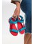 Kadın Kısa Topuk Rahat Taban Cırtlı Günlük Spor Sandalet SS001-0158 Mavi Kırmızı 3