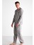 Rahat Kalıp Boydan Düğmeli Ekoseli Erkek Pijama Takım, Uzunkol Kareli Mevsimlik Pijama Takım 2