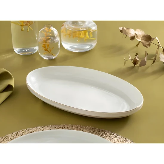 Porselenden Modern Gold 2li 30 Cm Porselen Kayık Sunum Tabağı Servis Seti