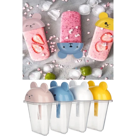 MasterCar Snowy Ice Cream - Kolay Şekillendirici  Dondurma Kabı 4lü Çocuk Meybuz Dondurma Kalıbı Saklama Kabı