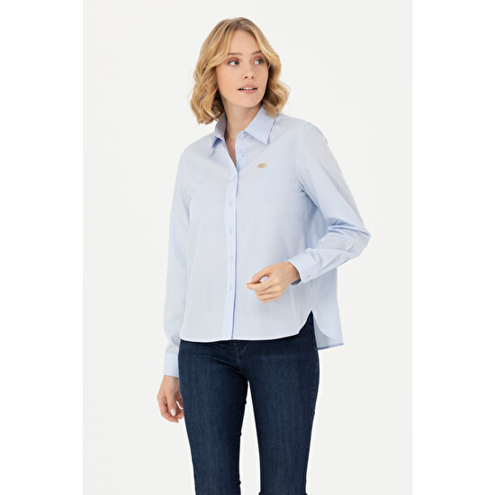 U.S. Polo Assn. Kadın Açık Mavi Desenli Gömlek 50279631-VR003