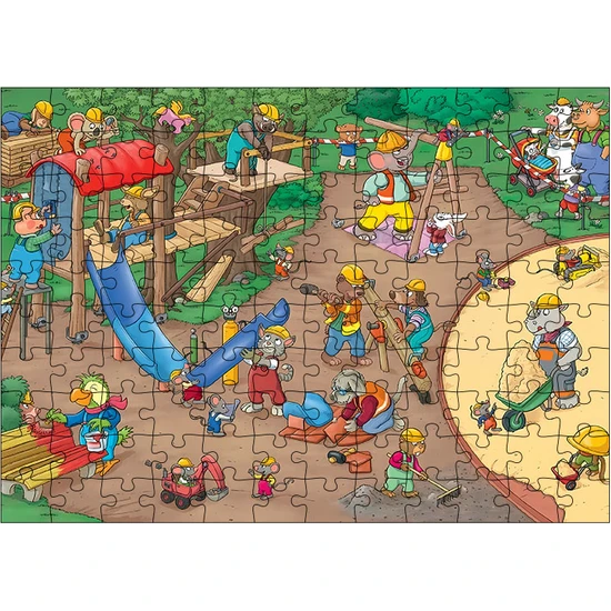 Tablomega Ahşap Mdf Puzzle Yapboz Çocuk Parkı Yapan Hayvanlar  120 Parça 25*35 cm