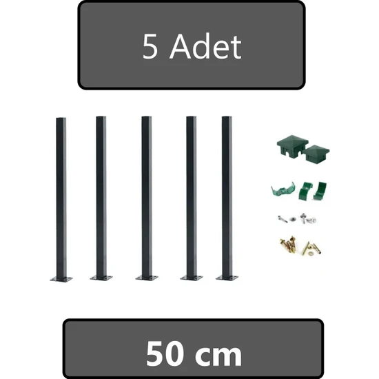 Fence Company 50 cm Panel Çit Direği Antrasit ( 5 Adet ) Aksesuarlar Dahil Set