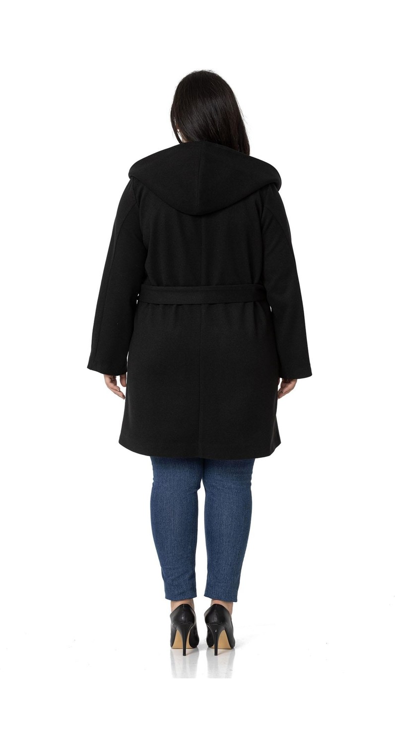 Disentis Modest Kadın Büyük Beden Kapüşonlu Antrasit Fleto Cepli Kuşaklı Polyester Kaban görsel 8