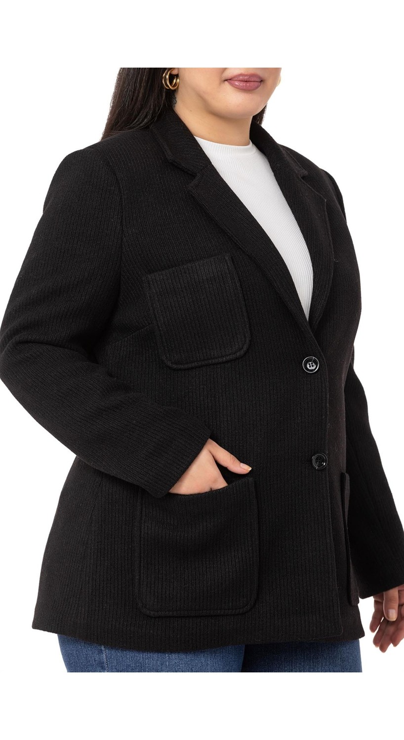 Disentis Modest Büyük Beden Blazer Cepli Örme Astarlı Gri Ceket görsel 4