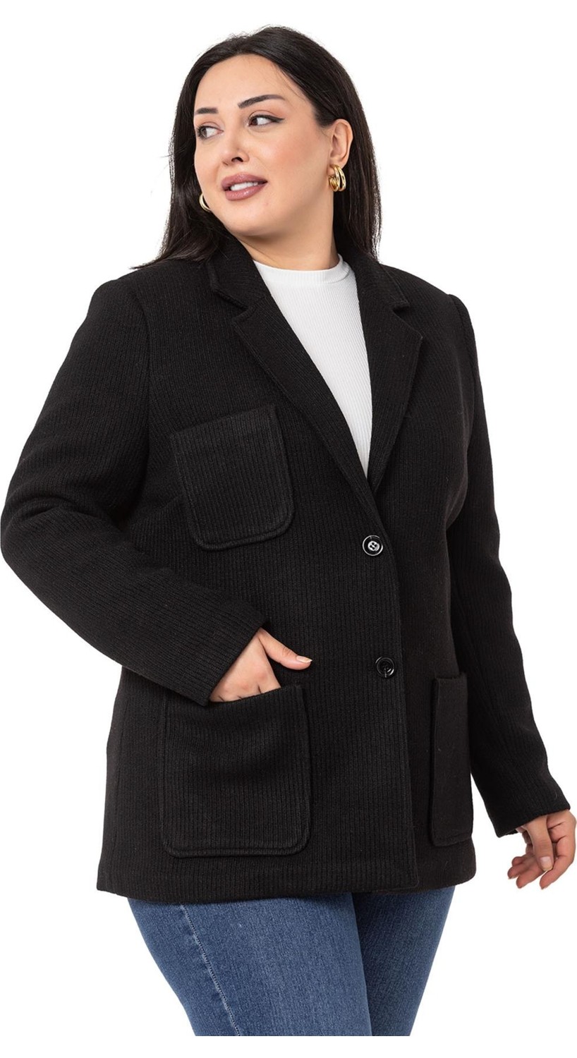 Disentis Modest Büyük Beden Blazer Cepli Örme Astarlı Gri Ceket görsel 5