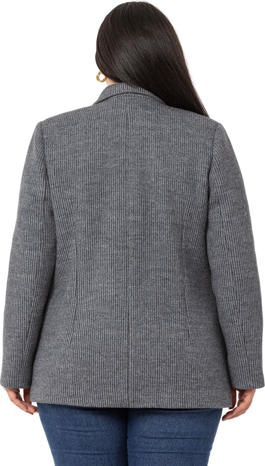 Disentis Modest Büyük Beden Blazer Cepli Örme Astarlı Gri Ceket görsel 8