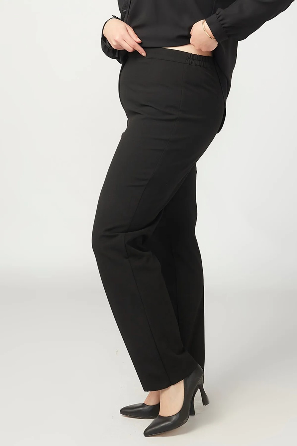 Moda Alba Beli Lastikli Büyük Beden Kumaş Pantalon görsel 2